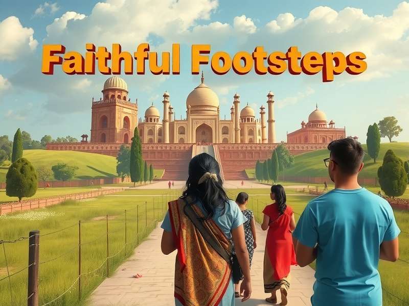 Faithful Footsteps game banner featuring Indian monuments